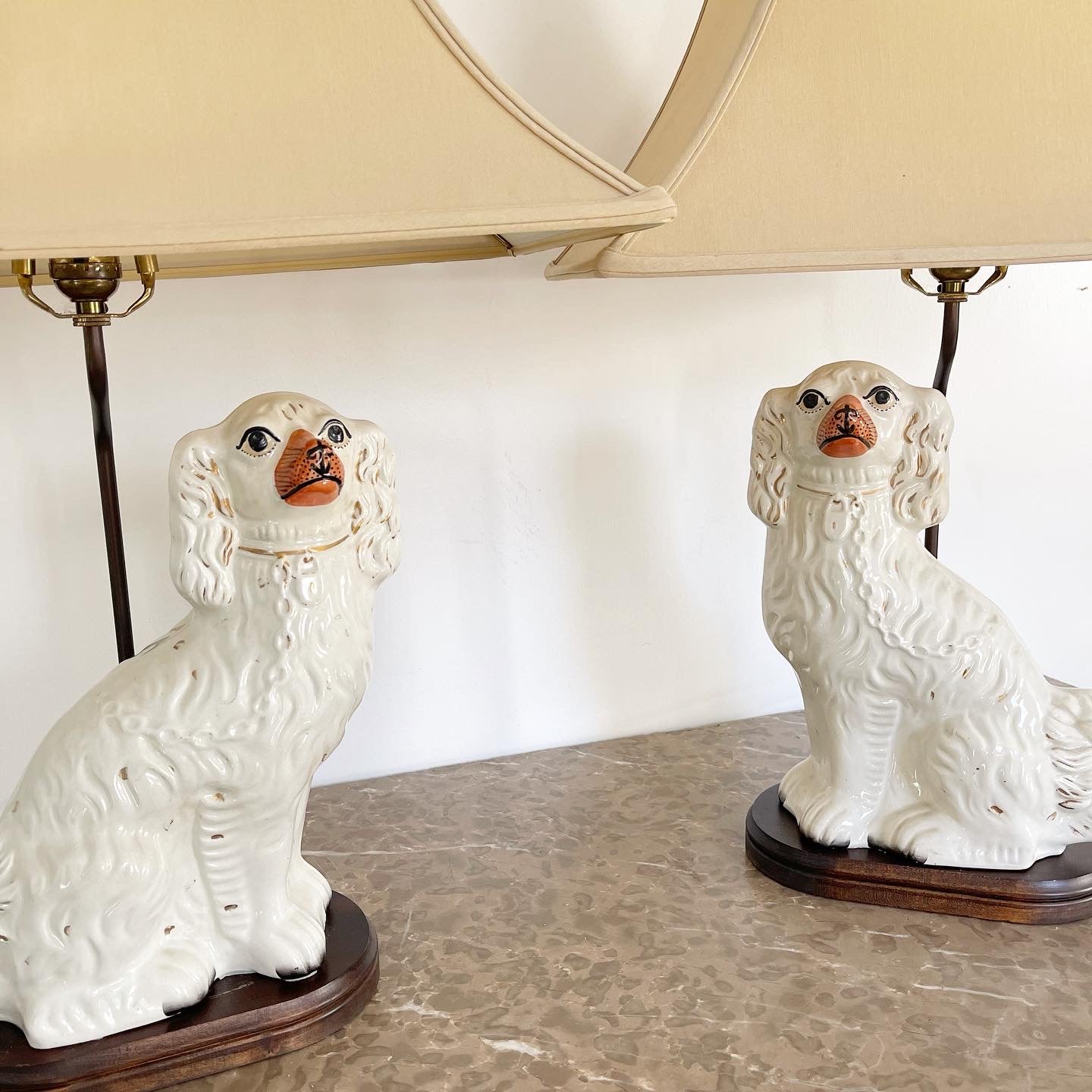 Pair of Staffordshire King Charles Spaniel Lamps