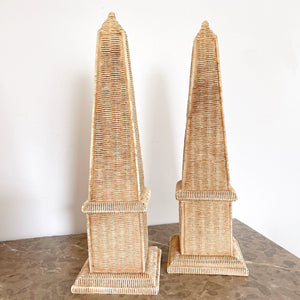Pair of Vintage Faux Wicker Obelisk