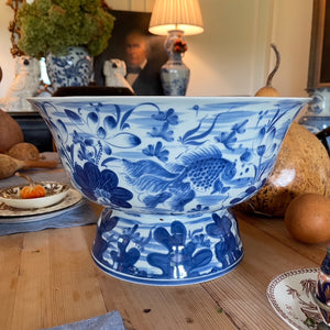 Large Blue & White Porcelain Footed Bowl