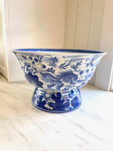 Large Blue & White Porcelain Footed Bowl