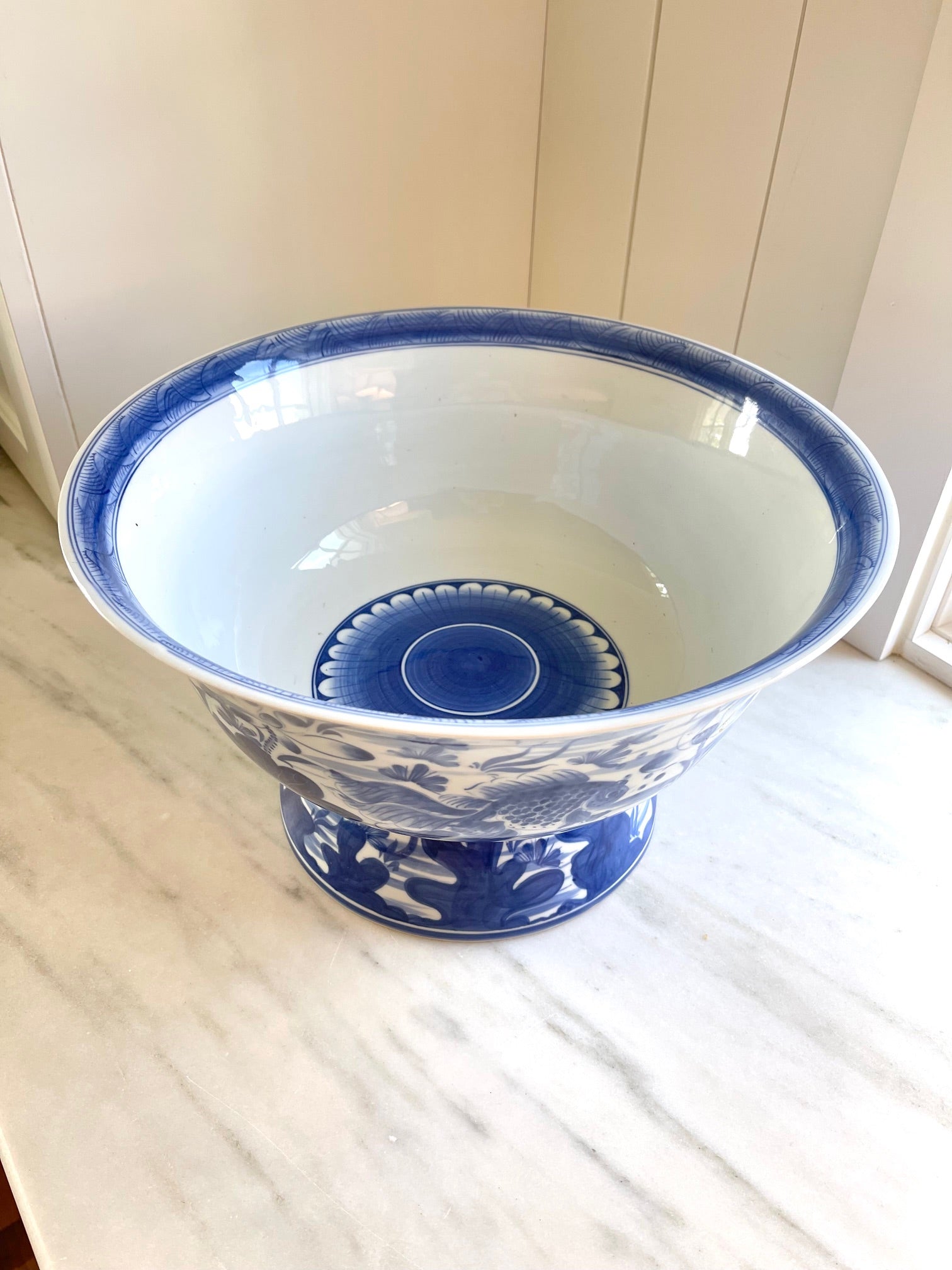 Large Blue & White Porcelain Footed Bowl