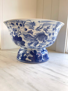 Large Blue & White Porcelain Footed Bowl