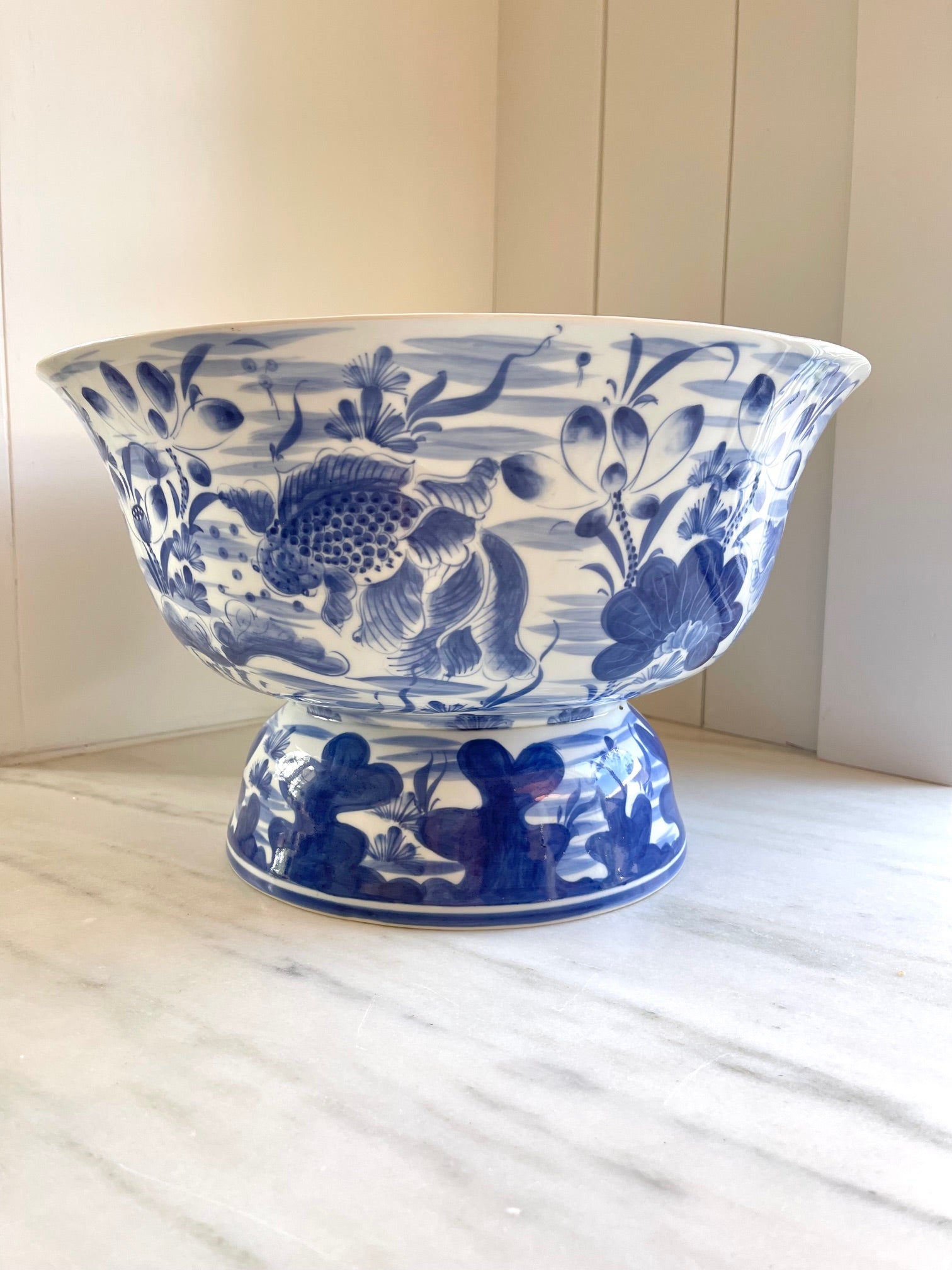 Large Blue & White Porcelain Footed Bowl