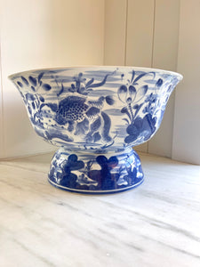 Large Blue & White Porcelain Footed Bowl