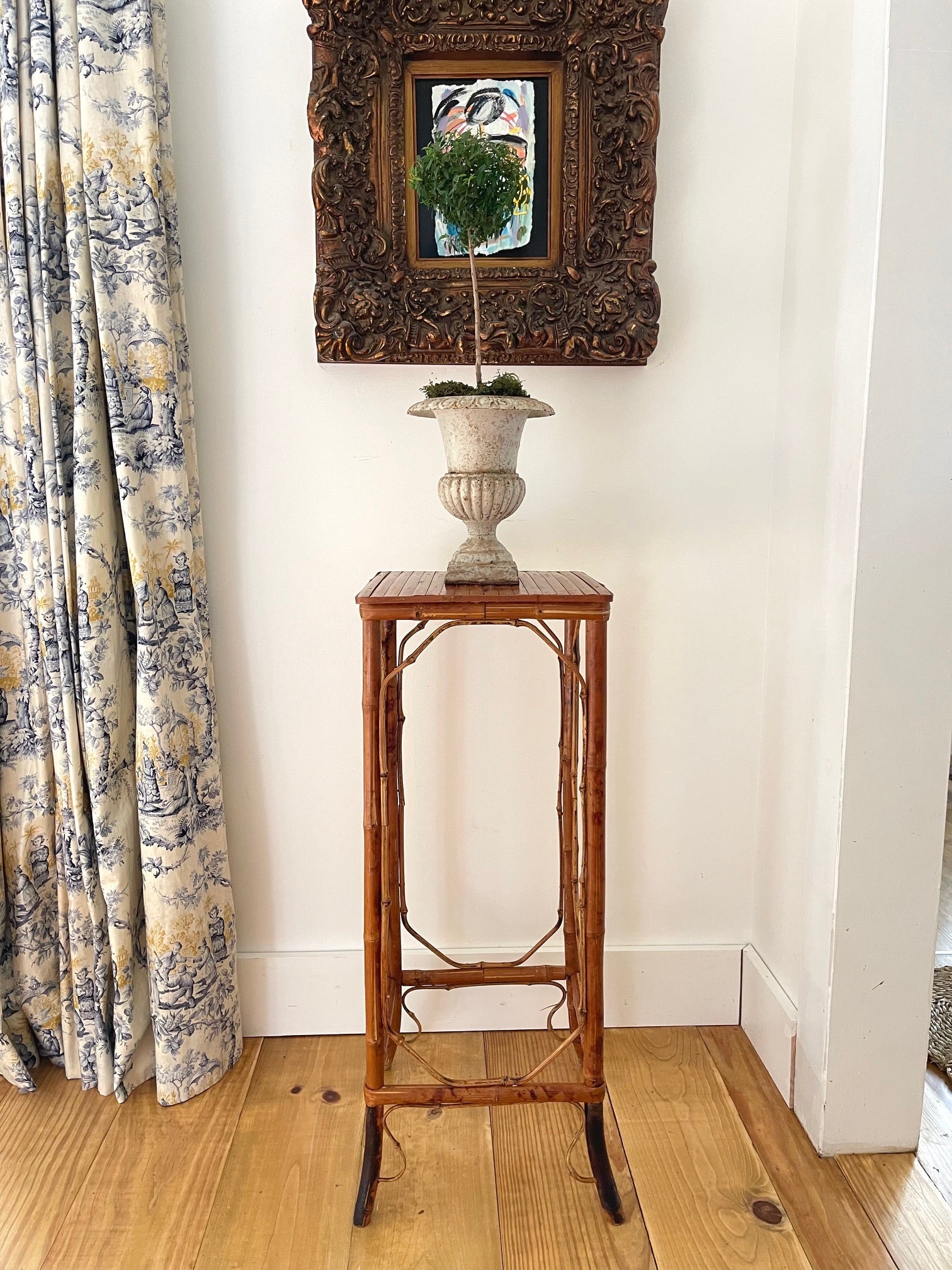 Vintage Burnt Bamboo Plant Stand