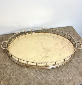 Extra Large Vintage Brass Faux Bamboo Tray