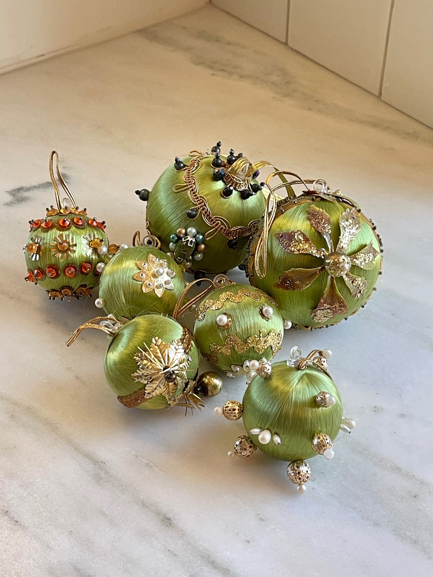 Handcrafted Vintage Satin & Sequin Ornaments