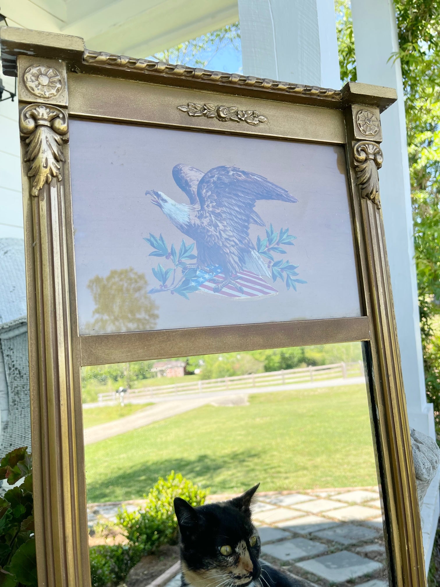Antique Hand Painted Eagle Mirror