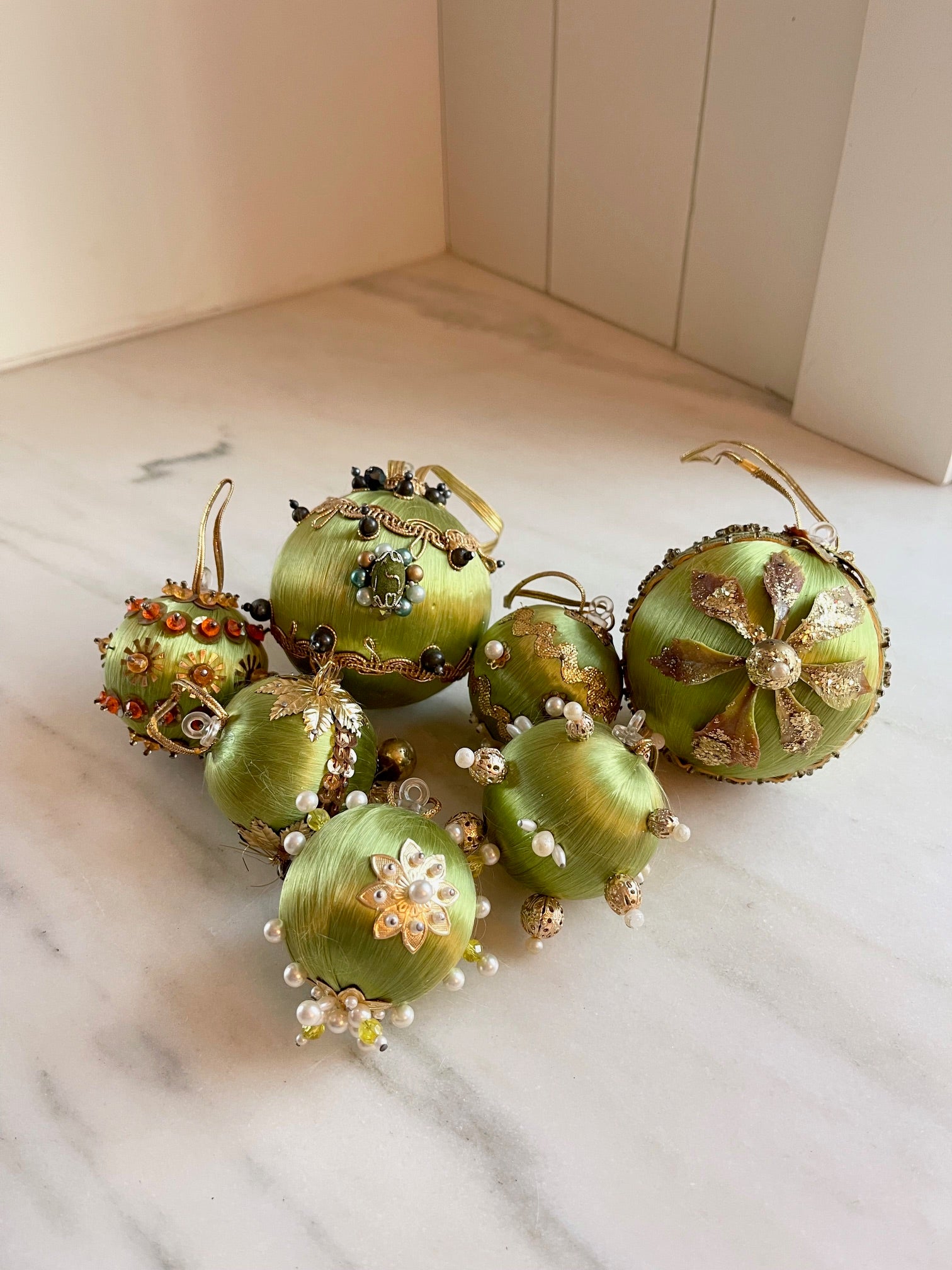 Handcrafted Vintage Satin & Sequin Ornaments