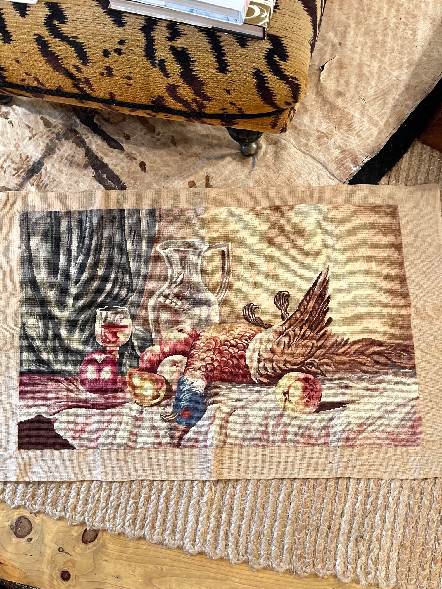 Vintage Pheasant Hunting Trophy Needlepoint Tapestry