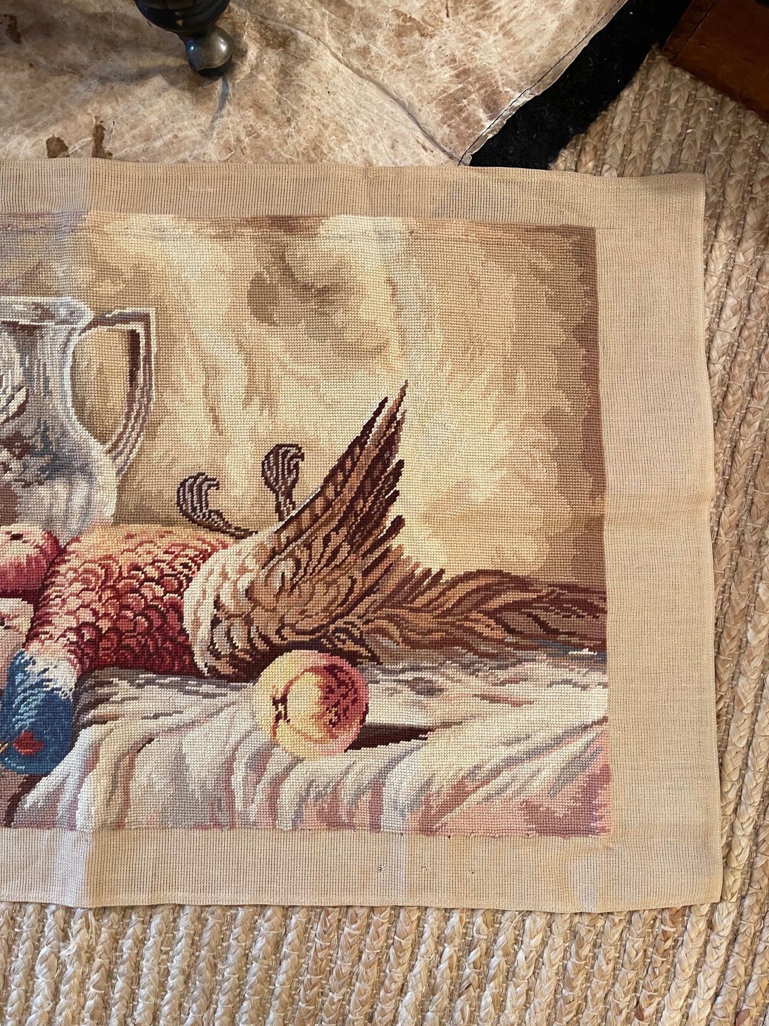 Vintage Pheasant Hunting Trophy Needlepoint Tapestry