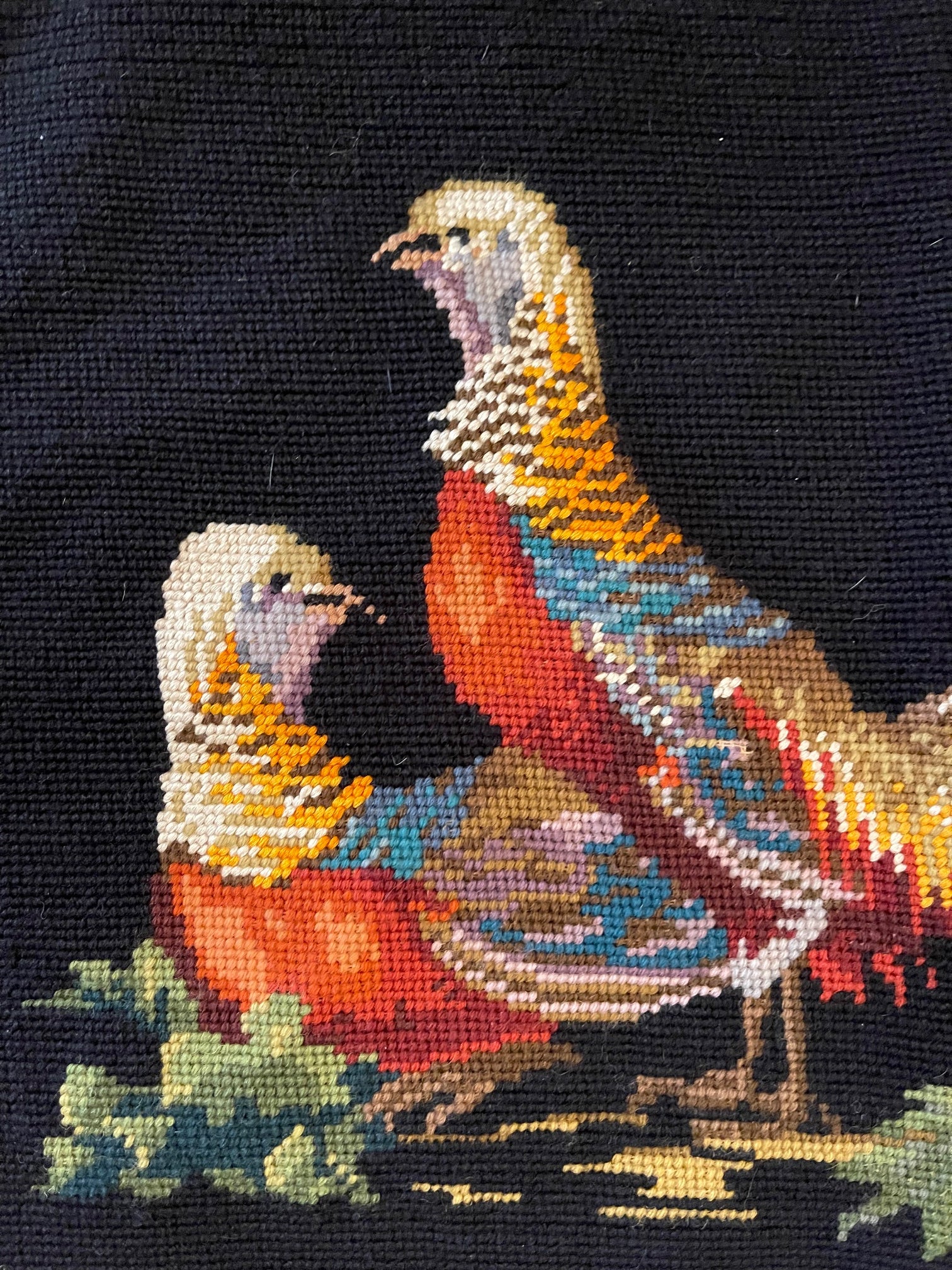 Vintage Hand-Stitched Golden Pheasant Needlepoint Tapestry