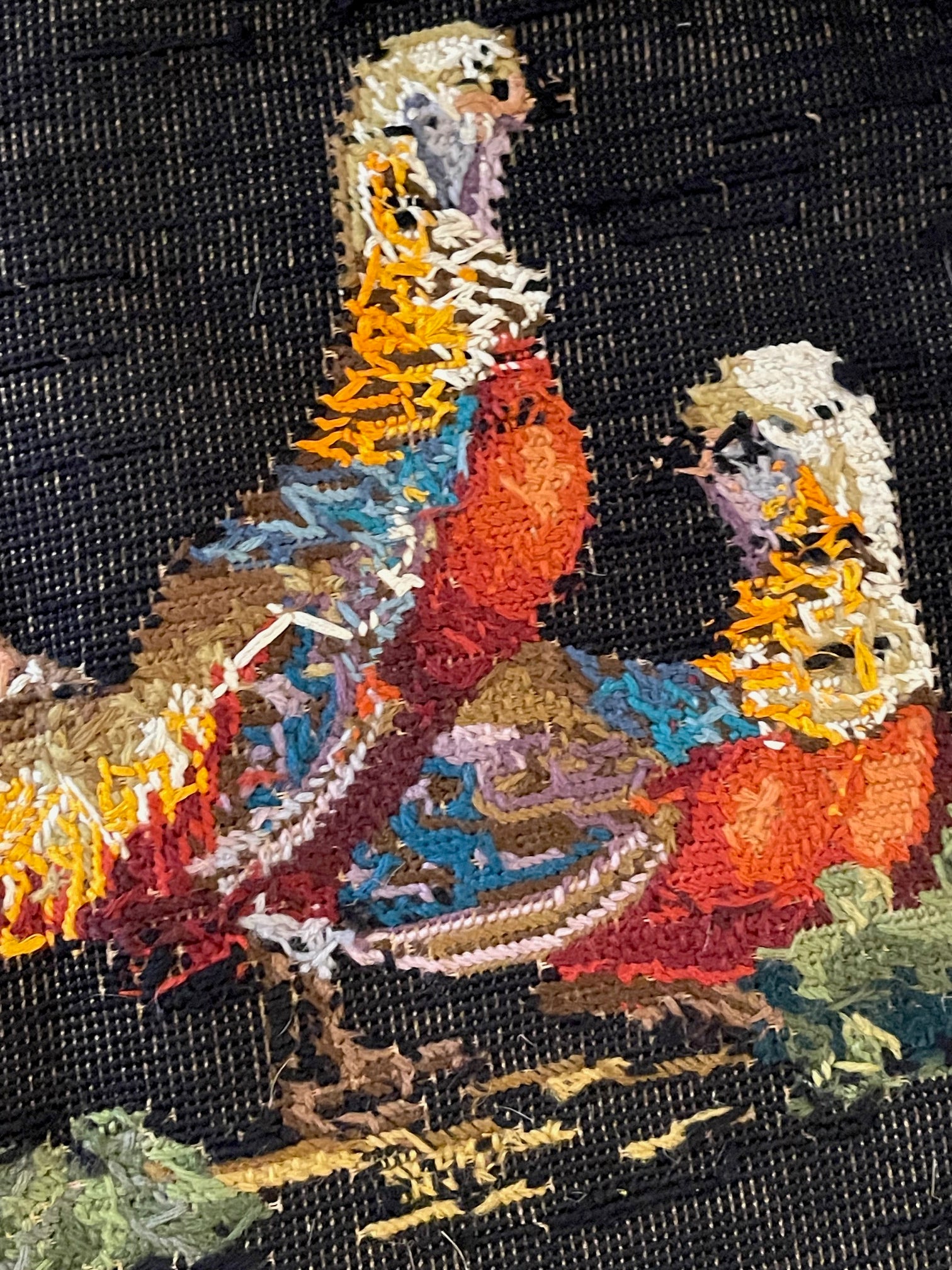 Vintage Hand-Stitched Golden Pheasant Needlepoint Tapestry