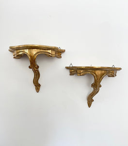 Pair of Vintage Gold Gilded Italian Florentine Wall Shelves