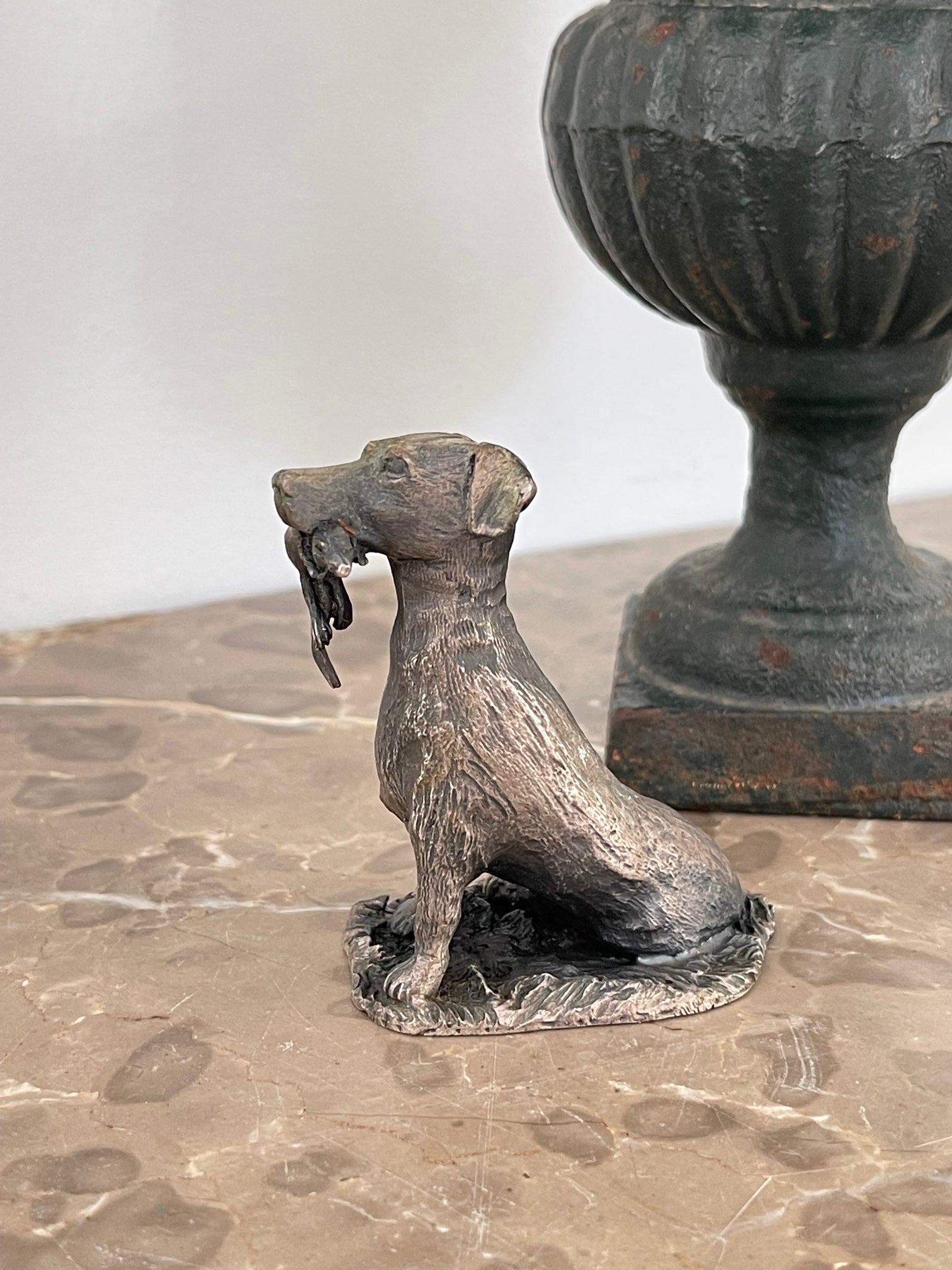 Vintage Pewter Hunting Dog Figurine