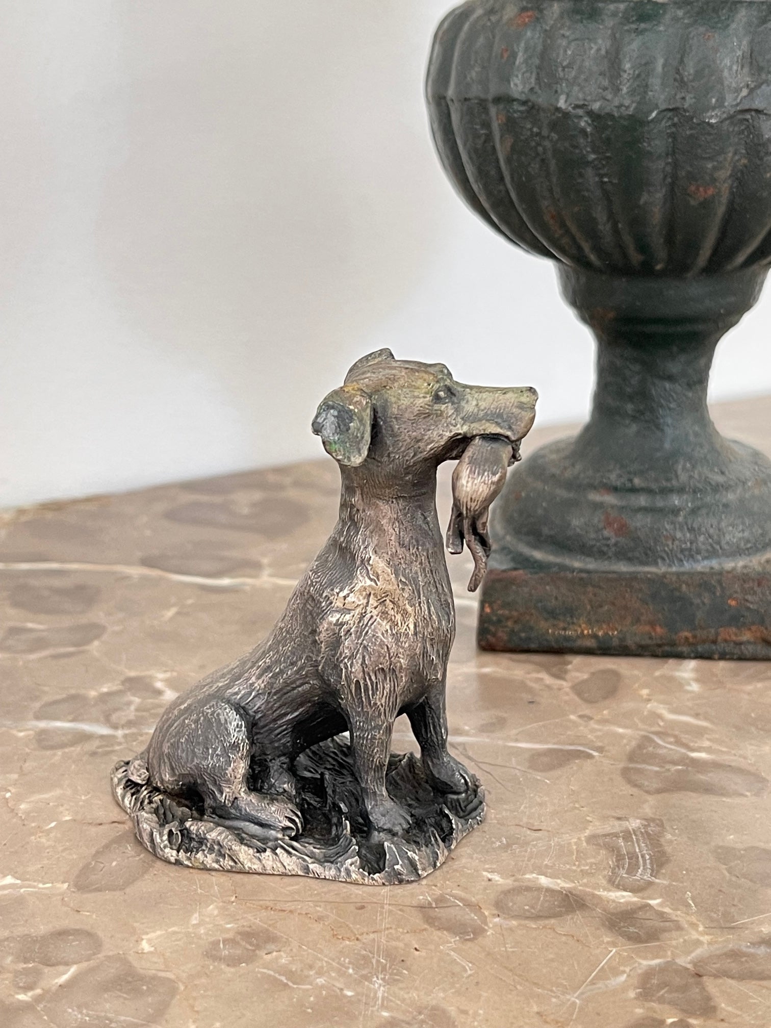 Vintage Pewter Hunting Dog Figurine