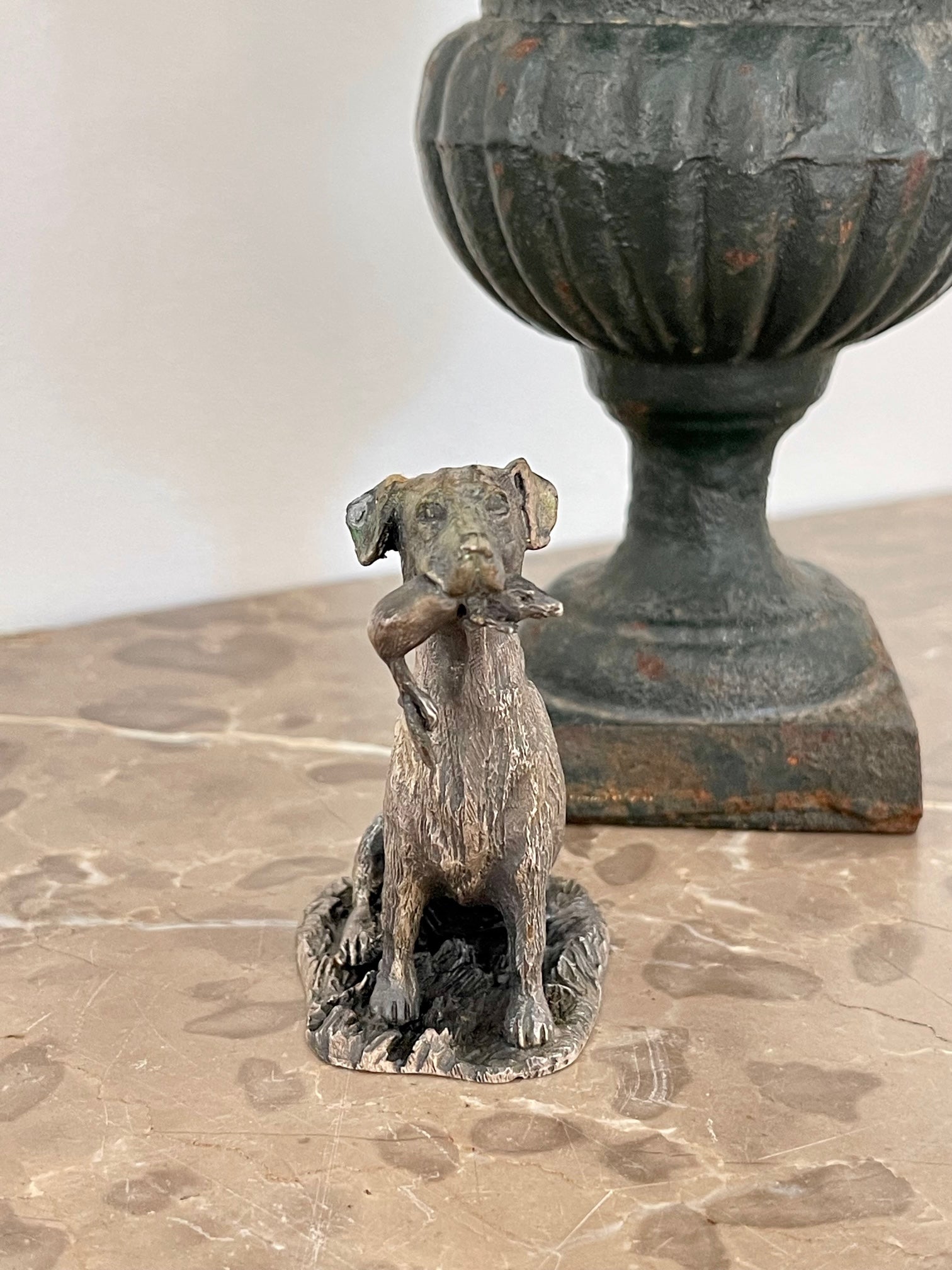 Vintage Pewter Hunting Dog Figurine