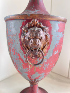 Antique Hand Painted French Tole Lidded Urn