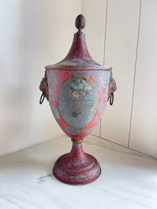 Antique Hand Painted French Tole Lidded Urn