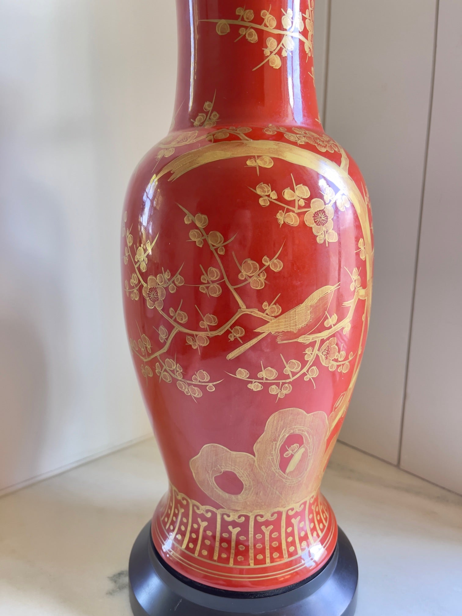 Mid-Century Chinese Chippendale Prunus Lamp
