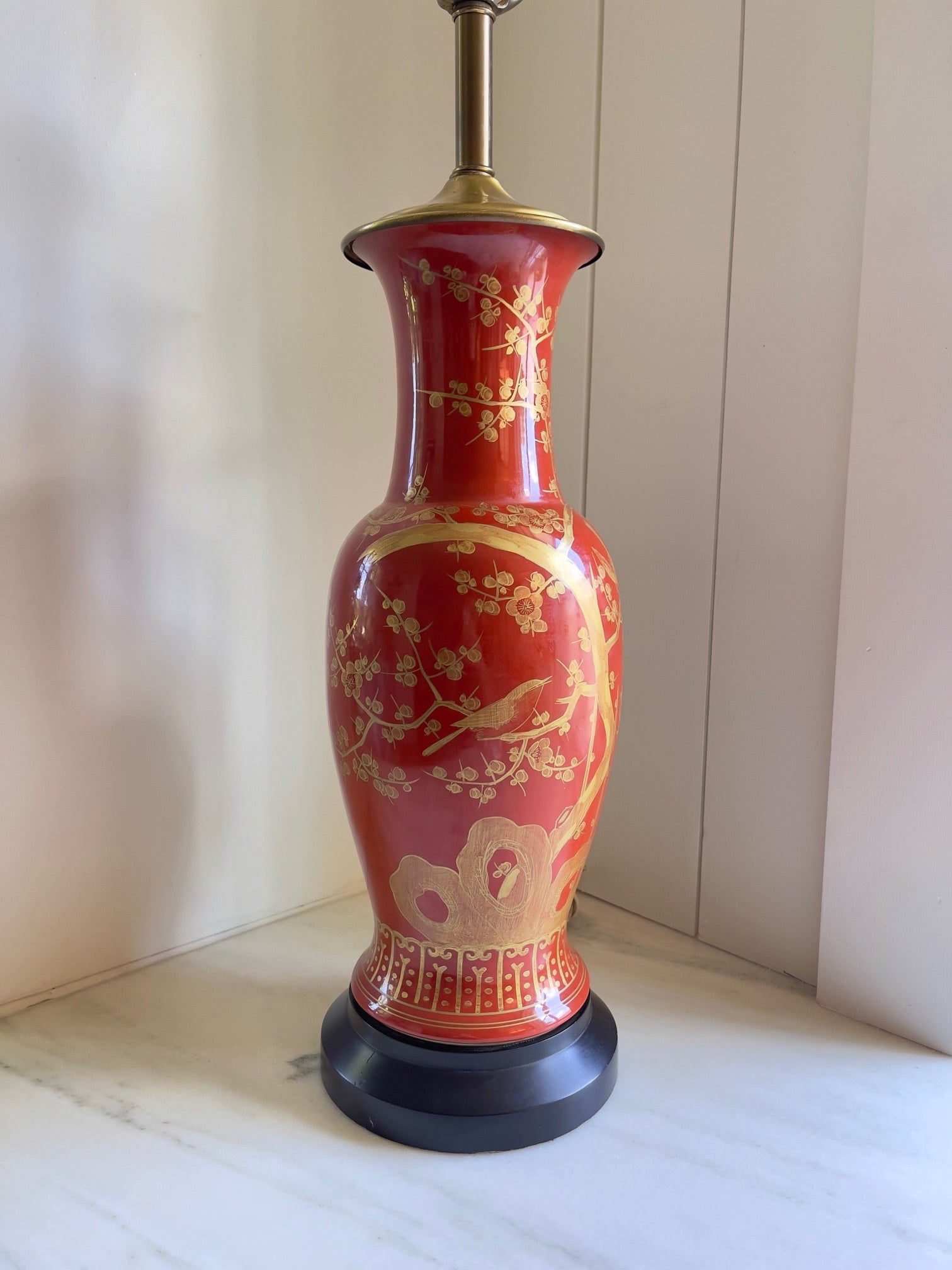 Mid-Century Chinese Chippendale Prunus Lamp
