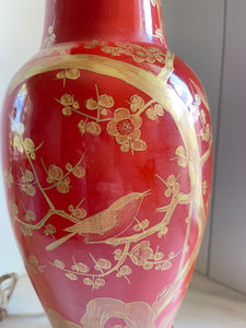 Mid-Century Chinese Chippendale Prunus Lamp