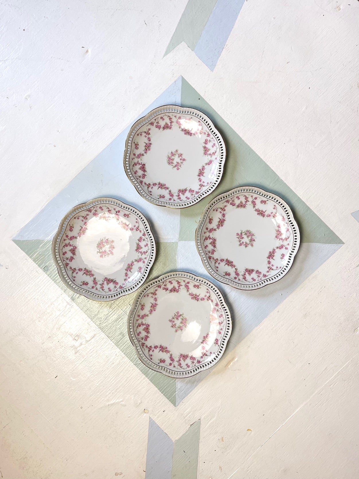 Vintage Pink Rose Dessert Plates