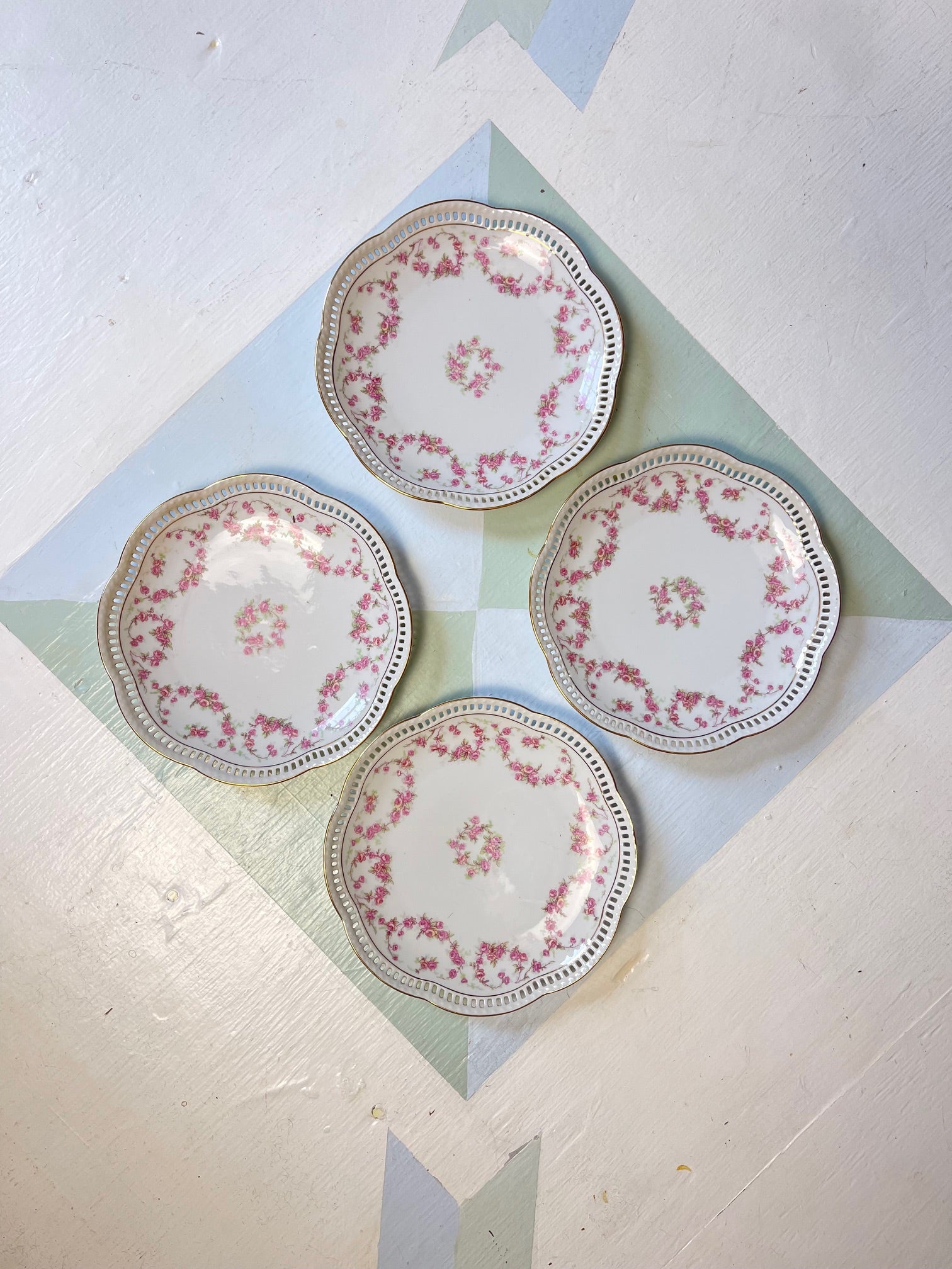 Vintage Pink Rose Dessert Plates