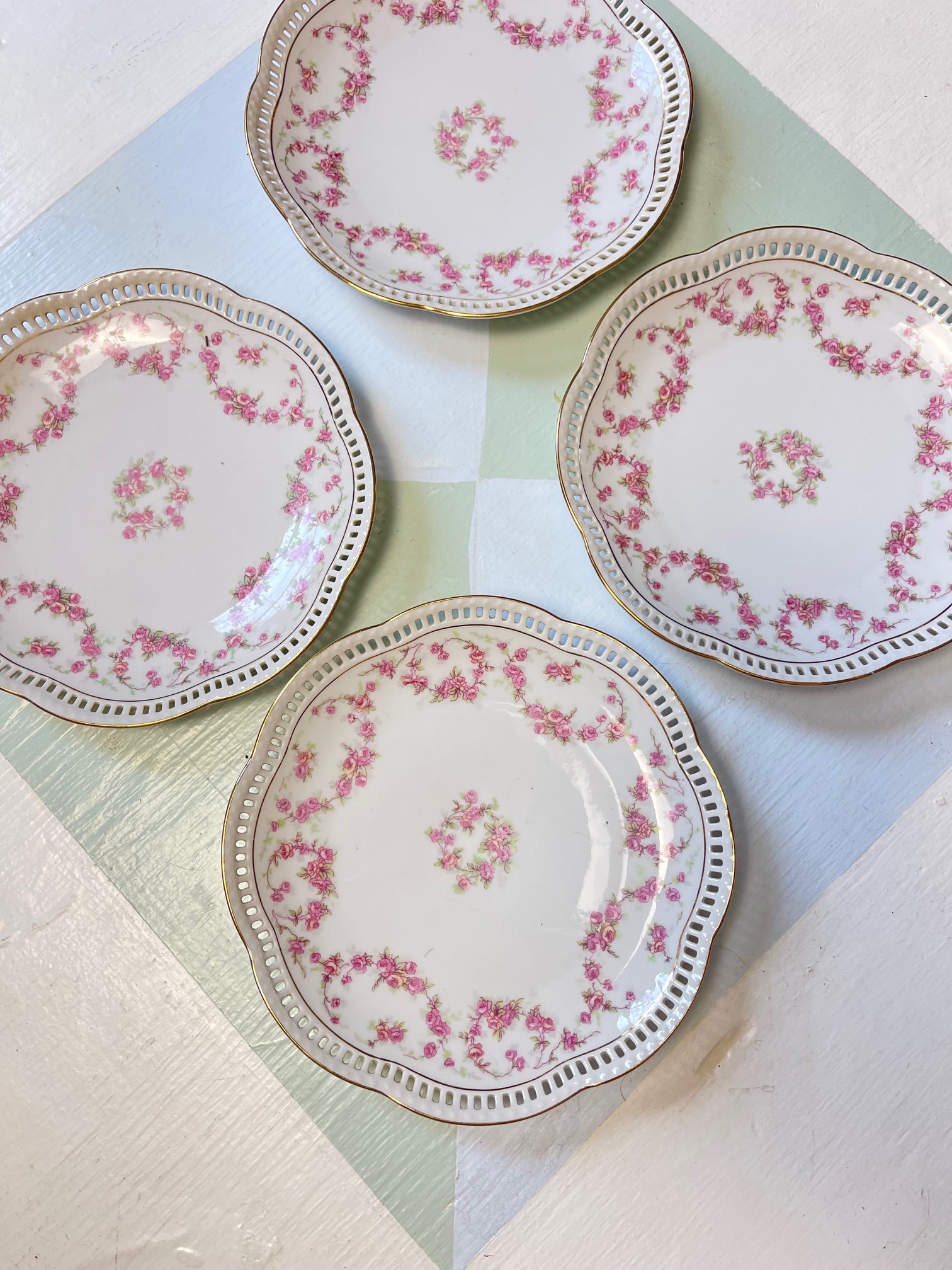Vintage Pink Rose Dessert Plates