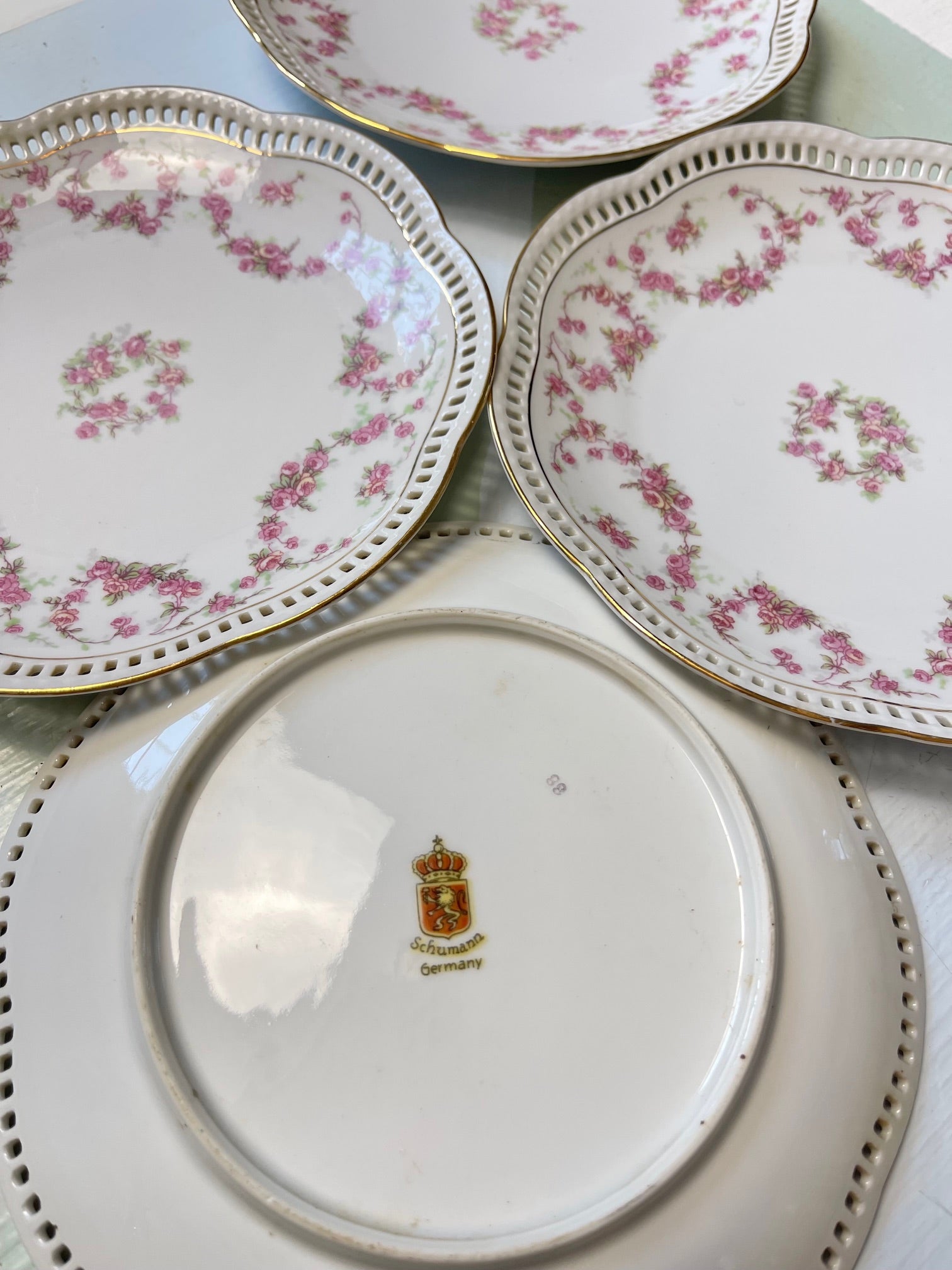 Vintage Pink Rose Dessert Plates