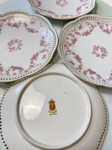 Vintage Pink Rose Dessert Plates