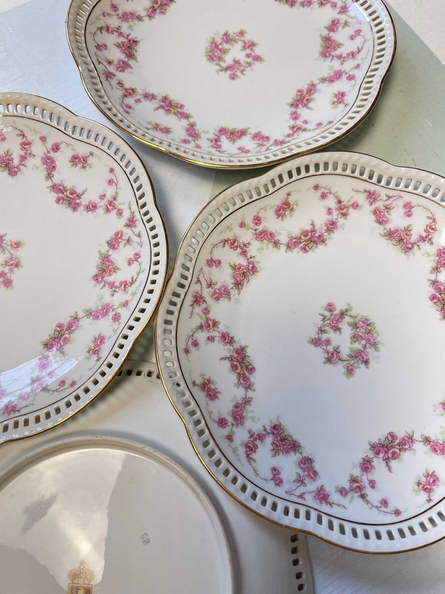 Vintage Pink Rose Dessert Plates