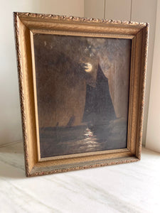 Moonlight Sailing Scene-19th century Oil on Canvas