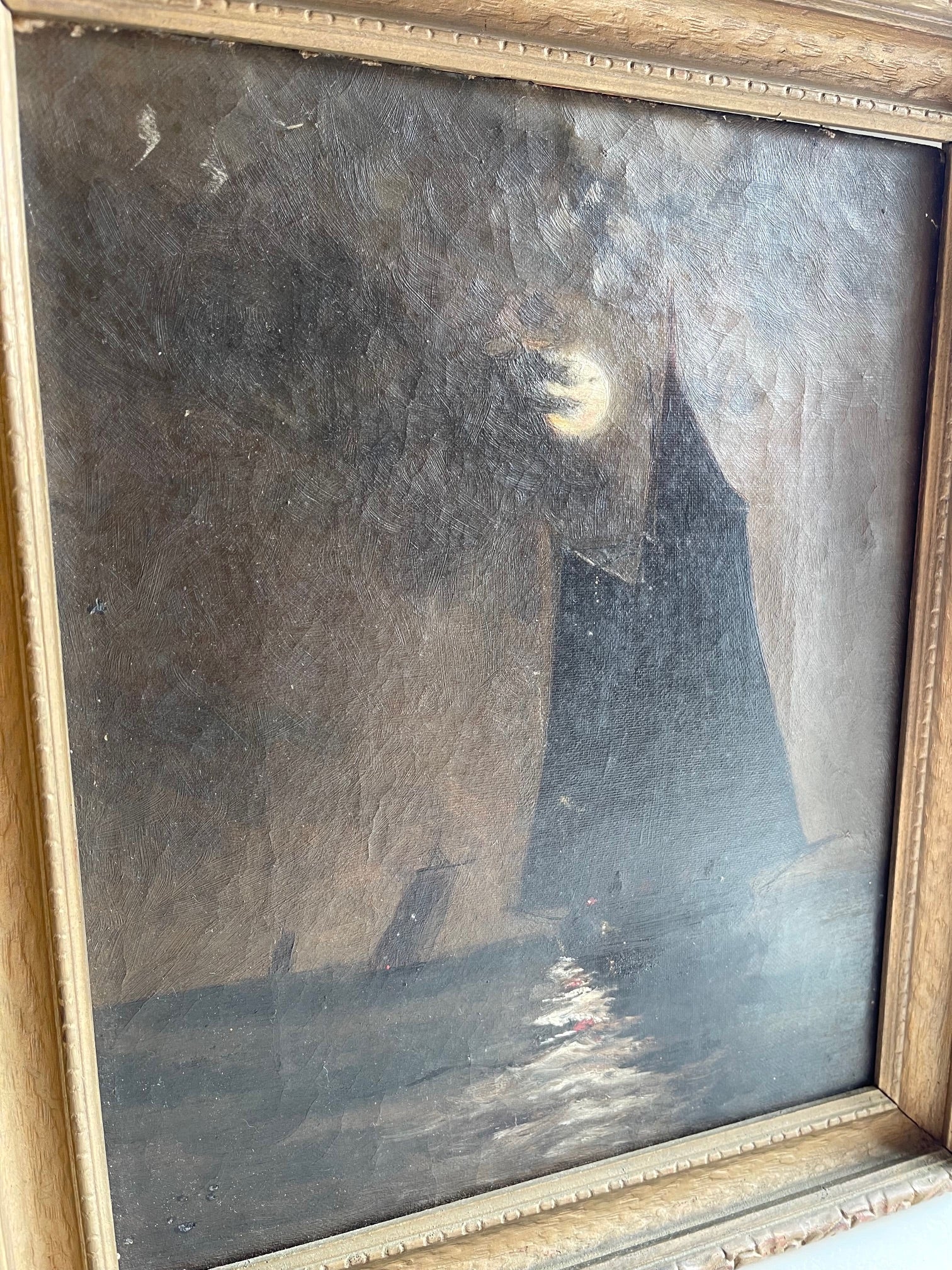 Moonlight Sailing Scene-19th century Oil on Canvas