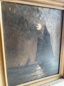 Moonlight Sailing Scene-19th century Oil on Canvas