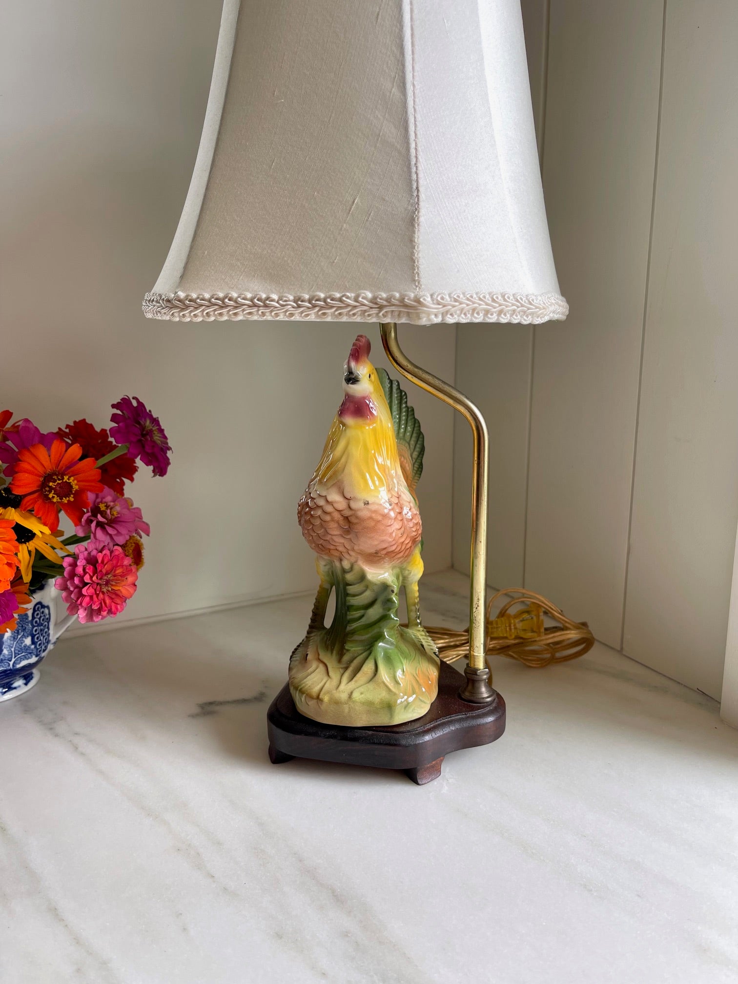 Vintage Rooster Lamp with Shade