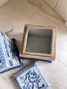 Pair of Vintage Blue & White Gump's Chinese Porcelain Tea Caddies