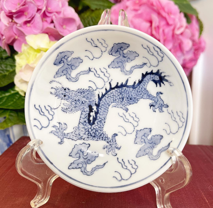 Blue & White Chinoiserie Dragon Dish